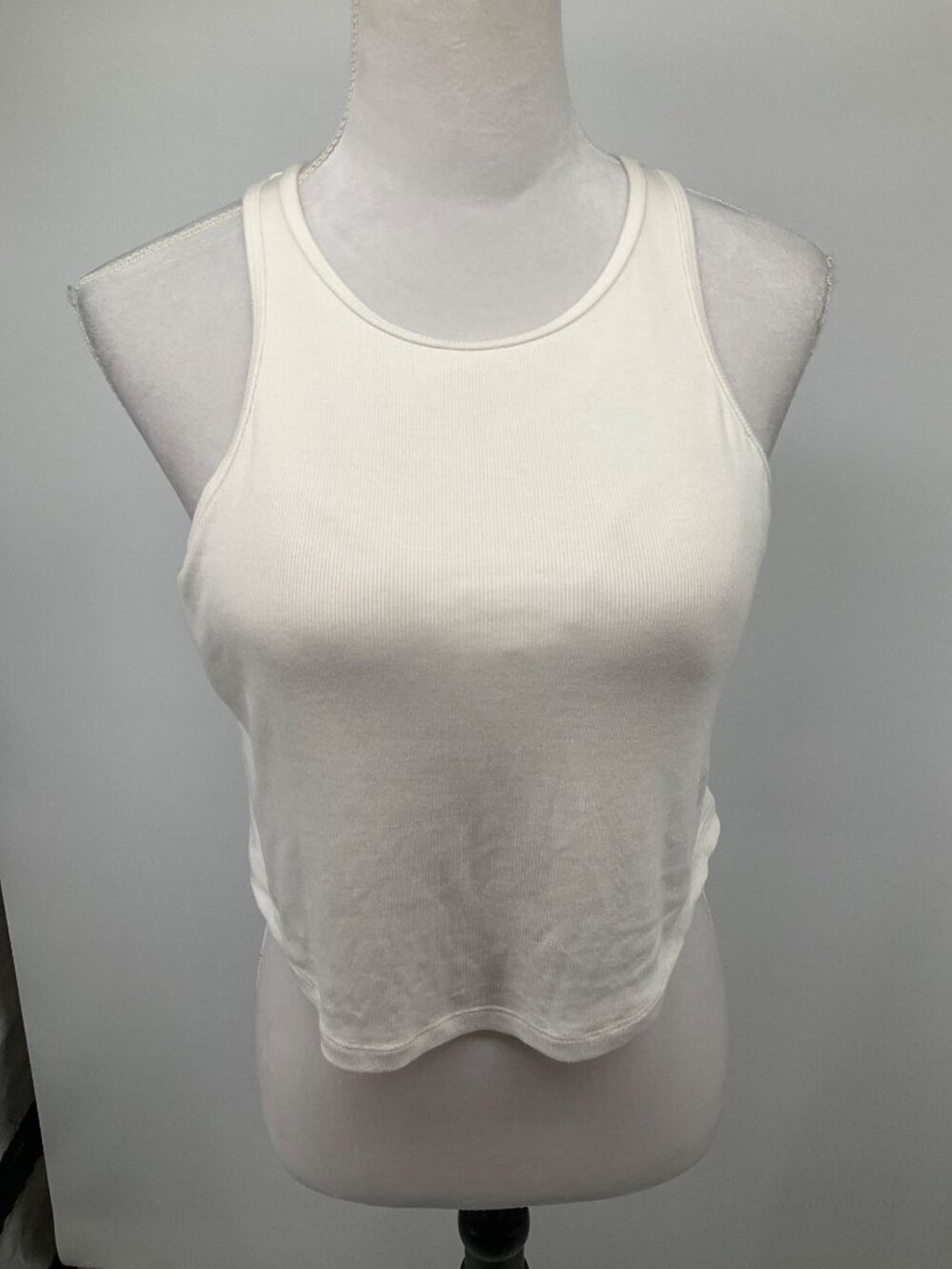 All In Motion size Large Ribbed Racerback Cropped Bra Top NEW Cream - Picture 2 of 6